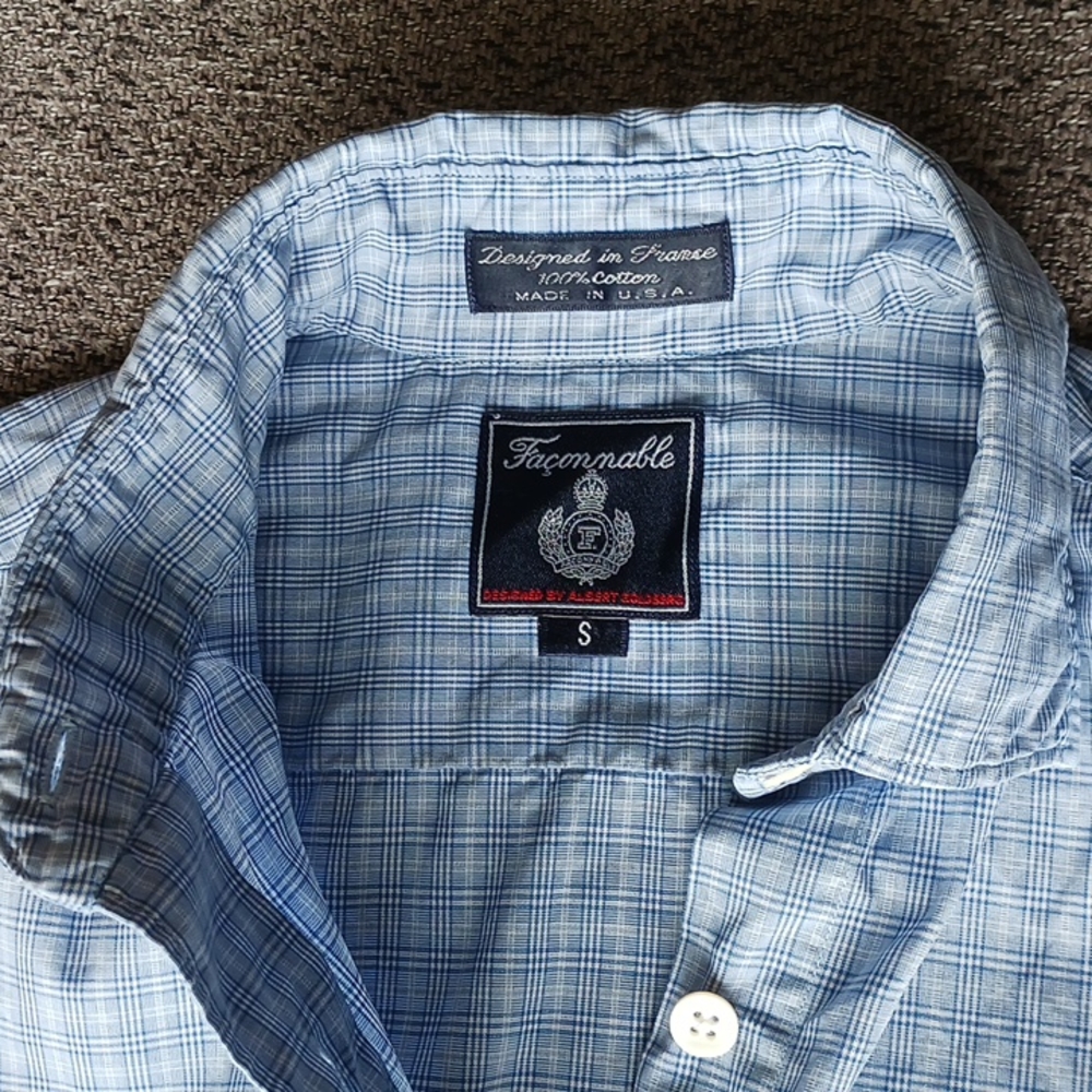 Faconnable women's blue and white plaid cotton shirt small - Picture 3 of 9